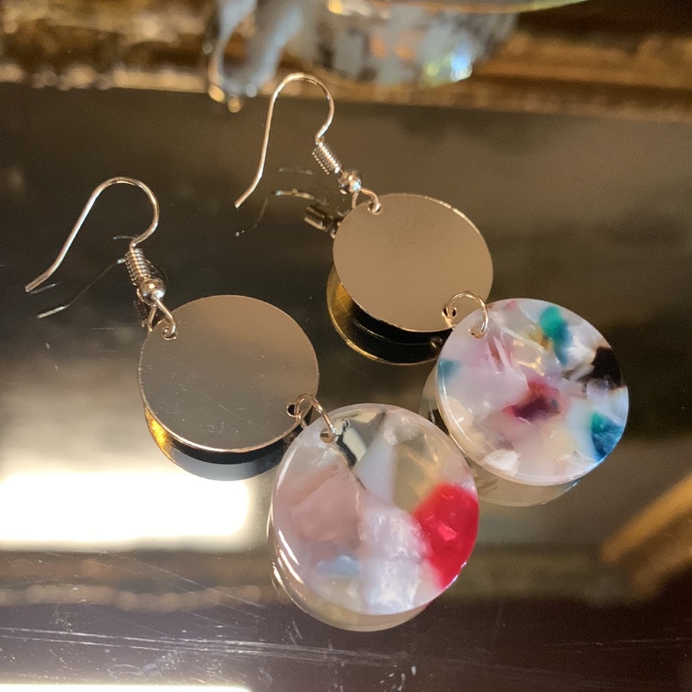 Multicolored Acrylic Double Circle Earrings
